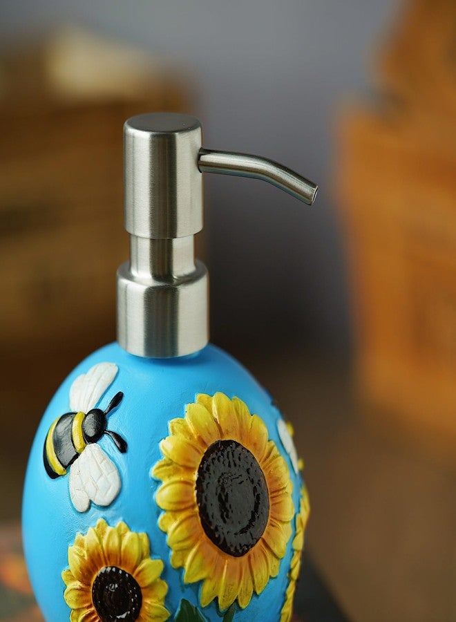 BUNCHBRAVO Sunflower Soap Dispenser with Stainless Steel Pump | 12oz Hand-Painted Resin Lotion Bottle with Embossed Bee Design | Farmhouse Kitchen, Bathroom Decor - Image 4